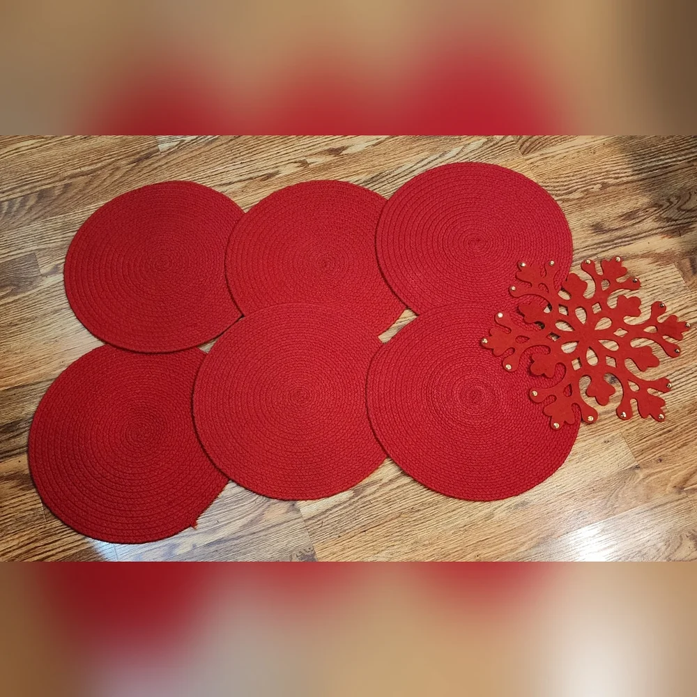 6 piece Set Woven Indoor/Outdoor Placemats or Chairmats, Round, 14.5